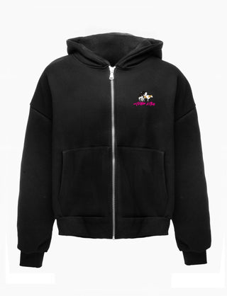 Zip Hoodie Nera Mucche ricamo